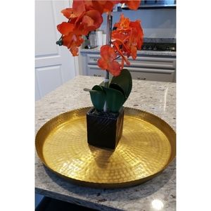 Large Detailed Antiqued Gold/Brass Serving Tray